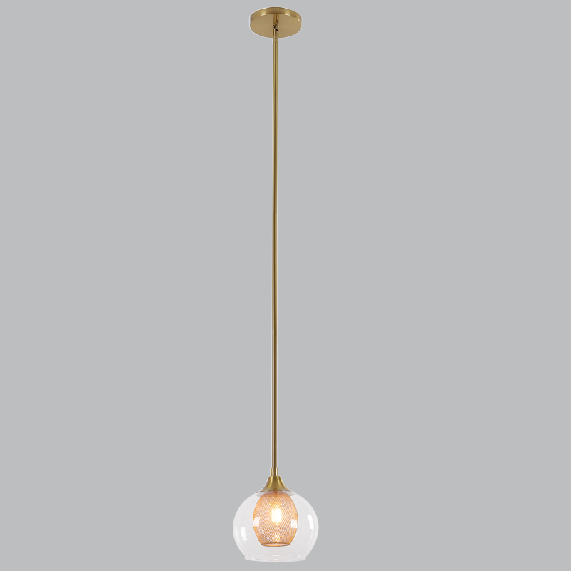 Metal Pendant with Inner Gold Mesh and Clear Outer Glass, Metal Rod (PEN914/1 GOLD)