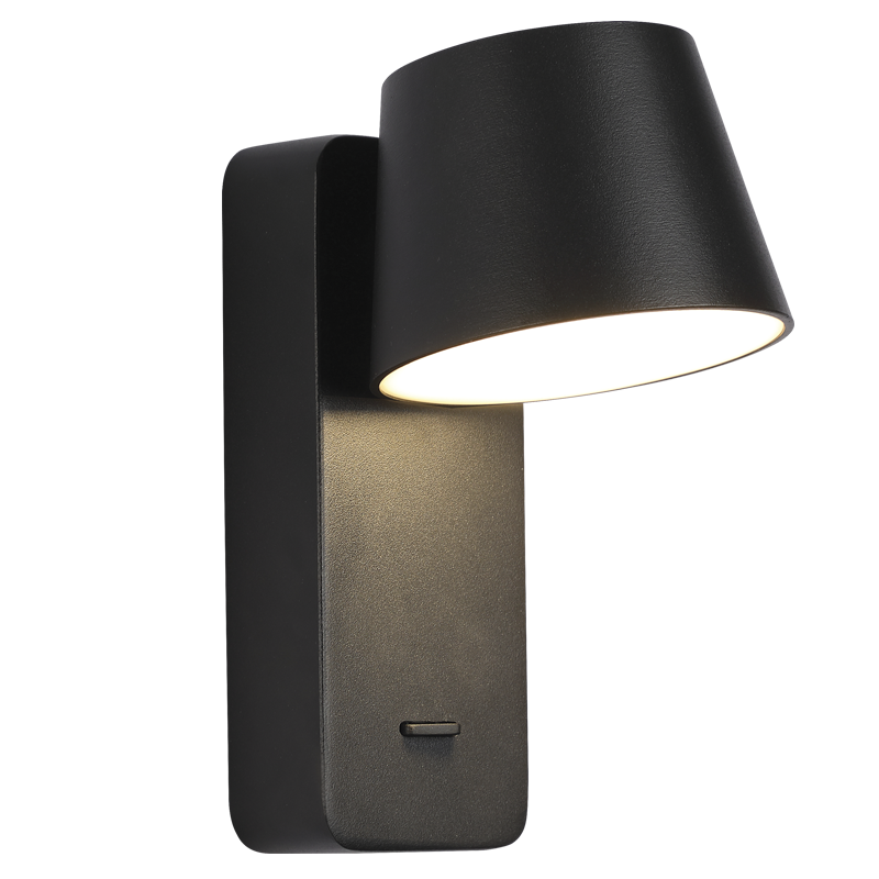 Aluminium, Iron and Acrylic Wall Bracket with Moveable Head (WB381 BLACK)