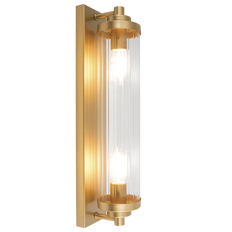 Metal Wall Bracket with Clear Fluted Glass (WB386/2 GOLD)