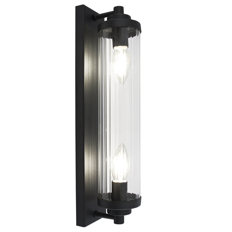 Metal Wall Bracket with Clear Fluted Glass (WB387/2 BLACK)