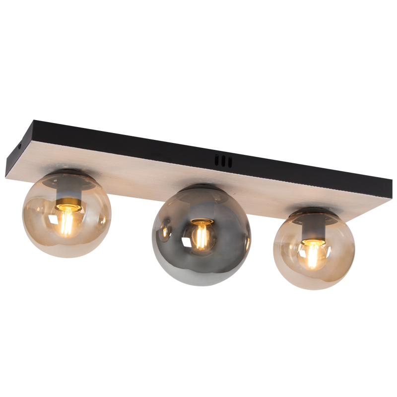 Metal and Glass Ceiling Fitting with a Travertine Baseplate, IP20 (CF517 BLACK/AMBER)