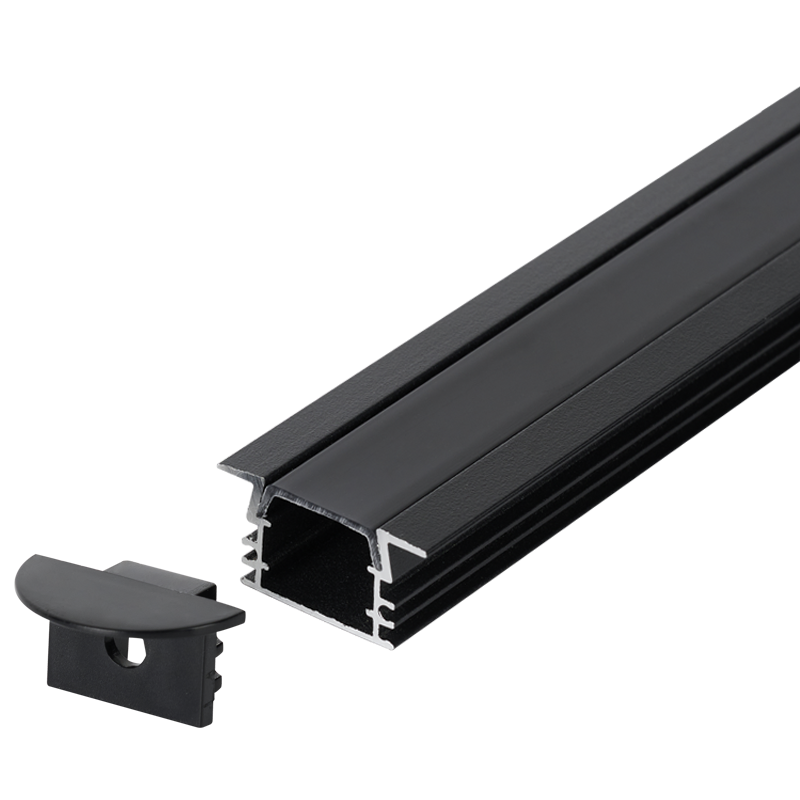 Black Recessed Aluminium Profile with PC Cover (HVS434 BLACK RECESS 3M)
