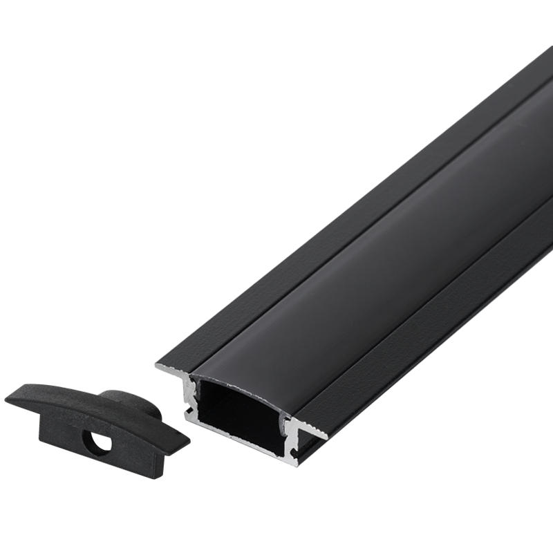 Black Recessed Aluminium Profile with PC Cover (HVS431 BLACK RECESS 3M)