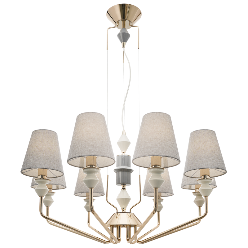 Metal Chandelier with Grey Fabric Shades, IP20 (CH705 CERAMIC)