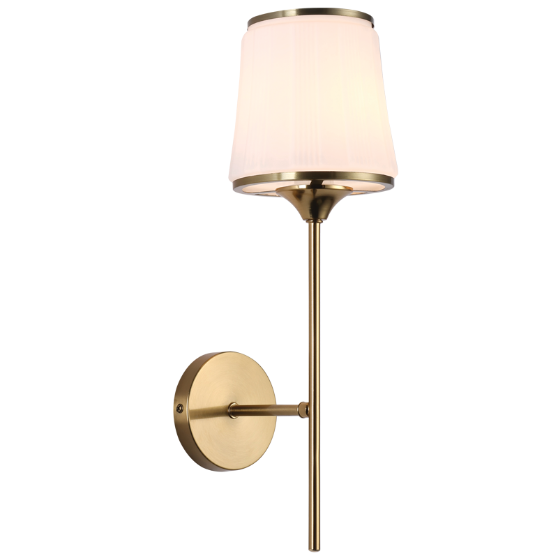 Metal Wall Fitting with Fluted White Glass Shade (WB707/1 BRASS)