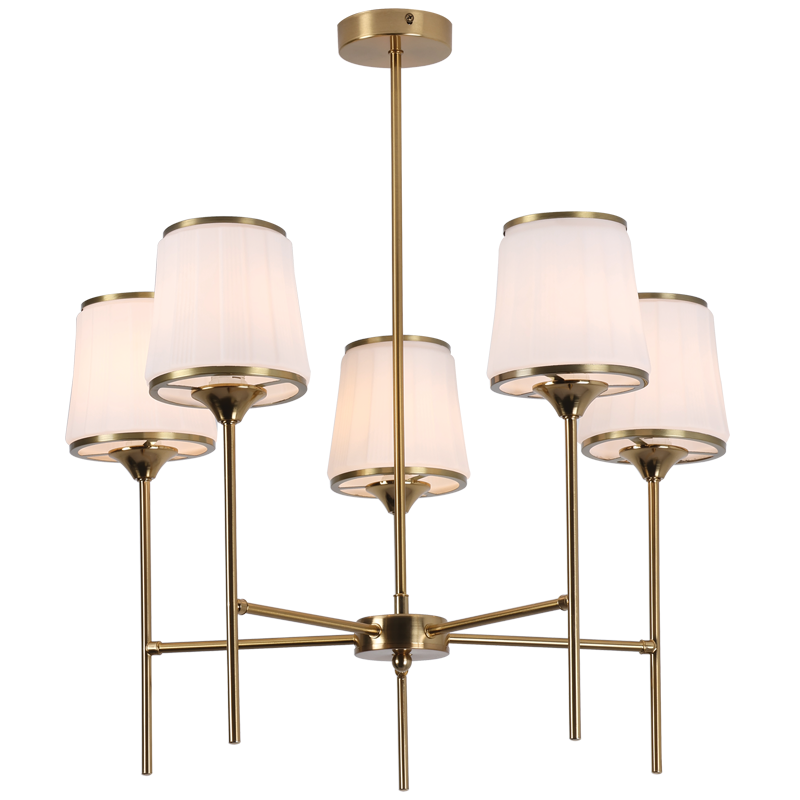 Metal Chandelier with White Glass Shades (CH707/5 BRASS)