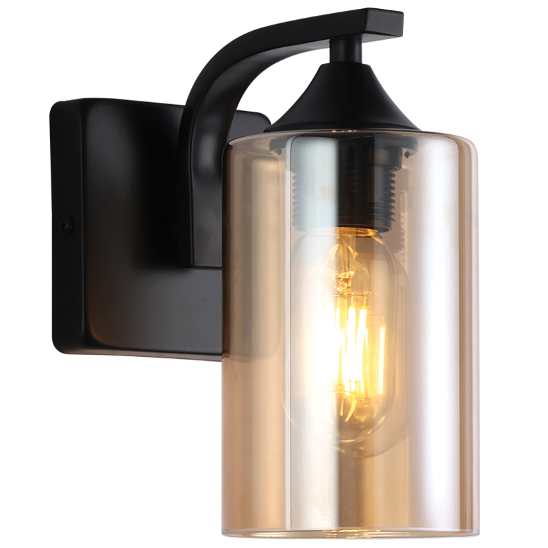 Metal Wall Fitting with Amber Glass (WB709/1 BLACK)