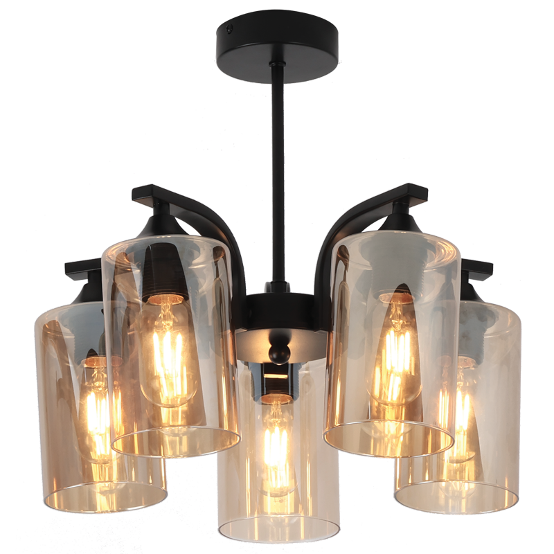 Metal Chandelier with Amber Glass (CH709/5 BLACK)