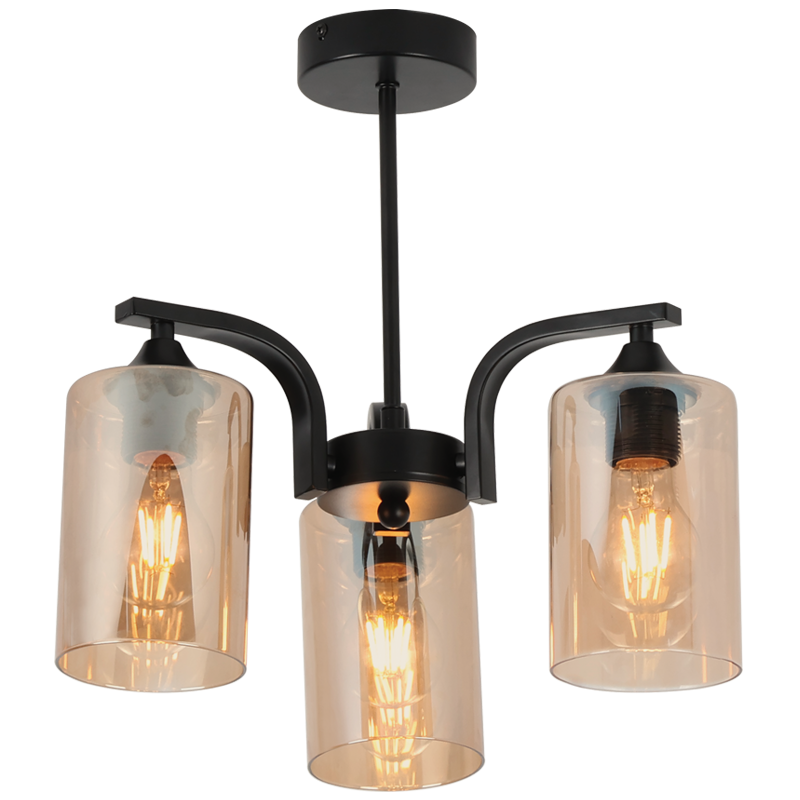 Metal Chandelier with Amber Glass (CH708/3 BLACK)