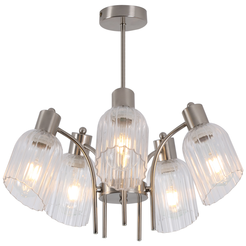 Satin Chrome Chandelier with Clear Fluted Glass (CH711/5 SATIN)