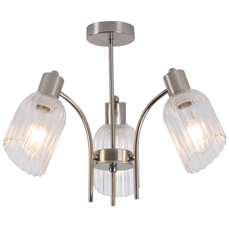 Satin Chrome Chandelier with Clear Fluted Glass (CH710/3 SATIN)