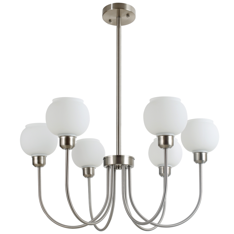 Satin Chrome Chandelier with White Glass, IP20 (CH716/6 SATIN)
