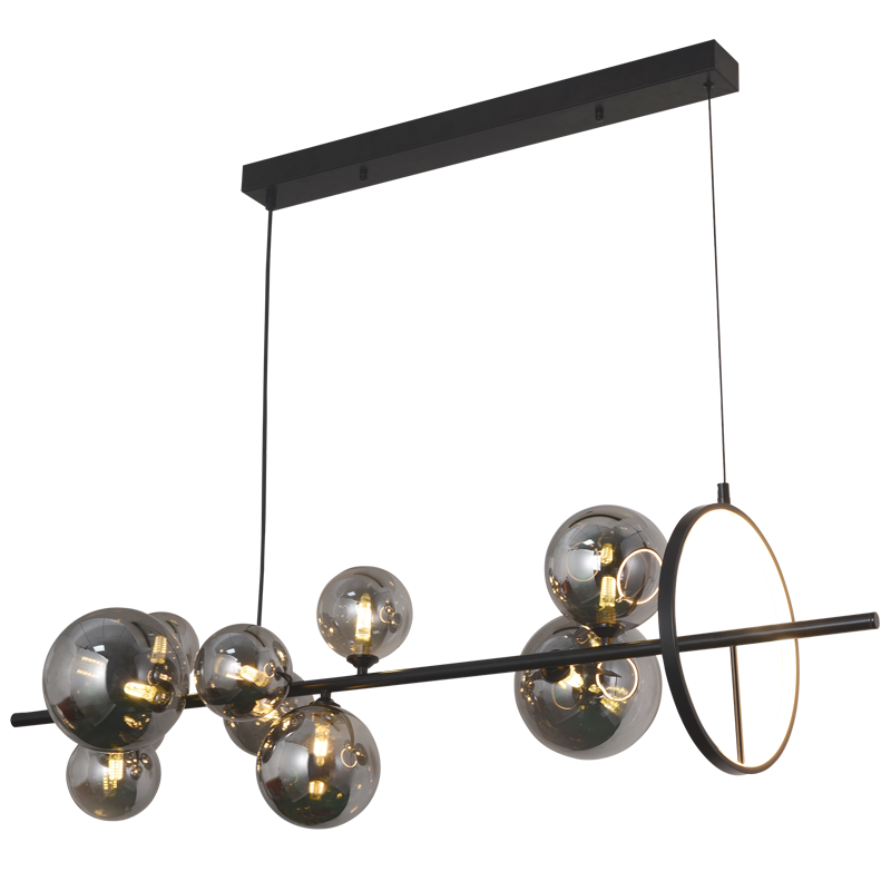 Metal and Acrylic Pendant with Smoke Colour Glass (PEN039/10 BK/SMOKE)