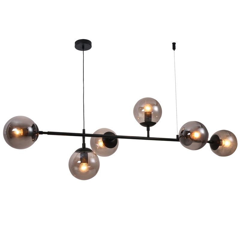 Metal Chandelier with Smoke Colour Glass (CH506/6 MATT BLACK)