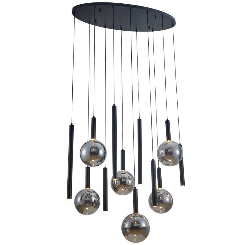 Metal Pendant with Smoke Colour Glass Shades (PEN824/12 BK/SMOKE)