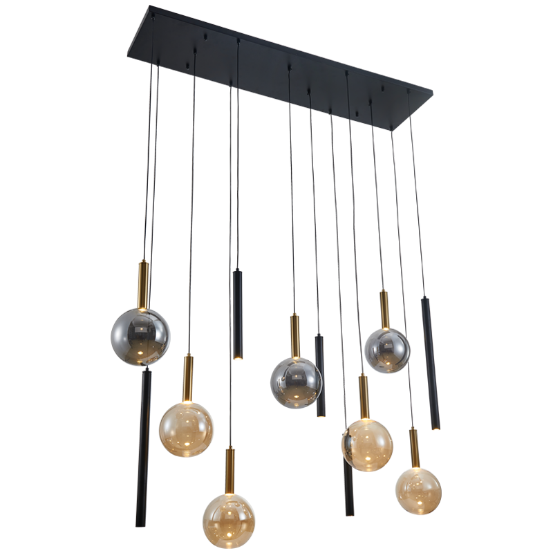 Metal Pendant with Amber and Smoke Colour Glass Shades (PEN823/12 BK/GD)