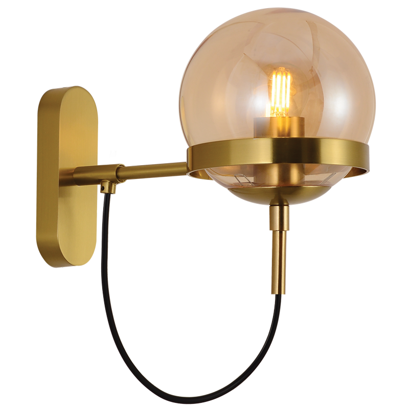 Metal Wall Bracket with Amber Glass (WB238 GOLD)