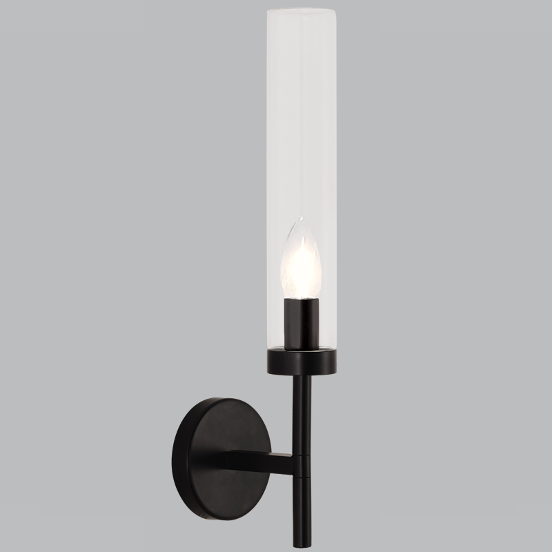 Metal Wall Bracket with Clear Cylindrical Glass (WB237 BLACK)