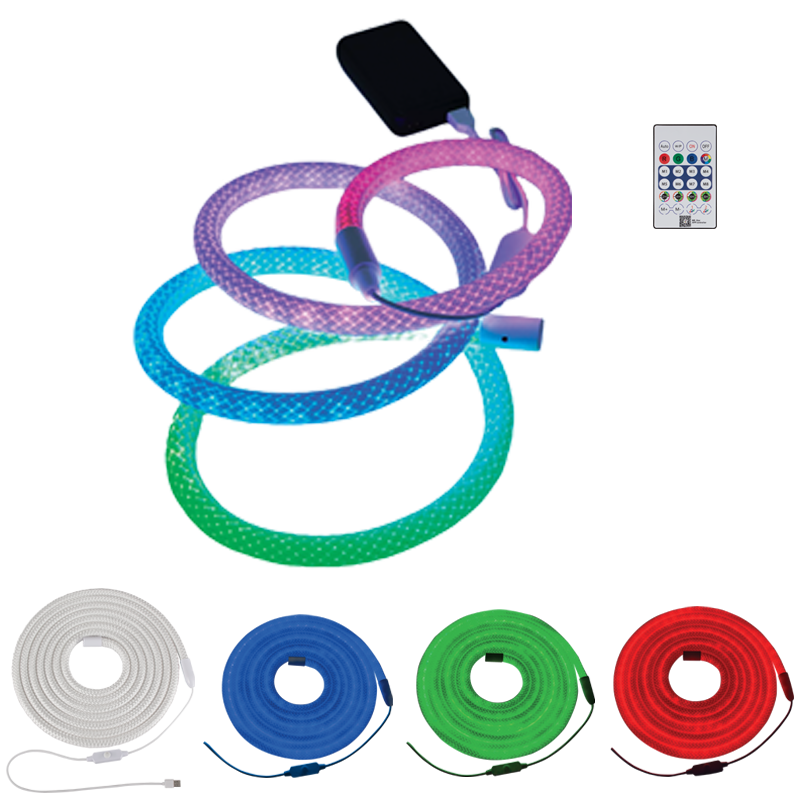 5M LED RGB Rope Light with Clips and Remote Control, IP20 (HVS200 SET)