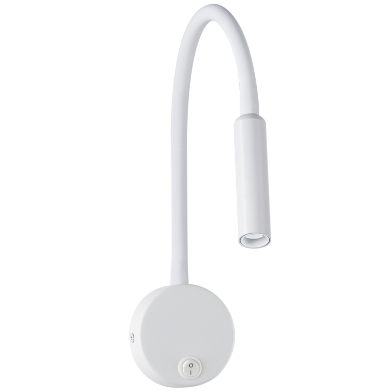 White Metal LED Reading Light with Flexible Rubberized Arm and Switch (WB222 WHITE)