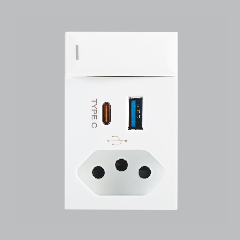 Slim RSA Socket + 5V 3.4A USB Type A and C, Switched ( Triple Module ) (ECP119 WHITE)