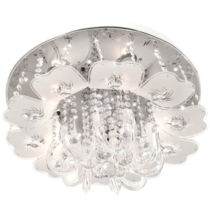 Polished Chrome LED Ceiling Fitting with Frosted Patterned Glass and Acrylic Crystals (CF318 CHROME)