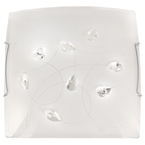 Frosted Patterned Glass with Crystals and Polished Chrome Clips (CF362)