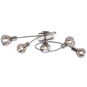 Satin Chrome Ceiling Fitting with Smoke Glass (CF468/5 SMOKE)