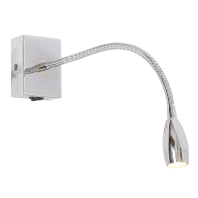 Polished Chrome Wall Fitting with Gooseneck Arm for LED and Switch (WB041/1 CHROME)