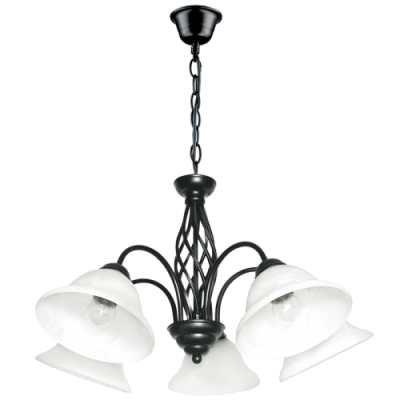 Metal Chandelier with Alabaster Glass (CH1032/5 BLACK)