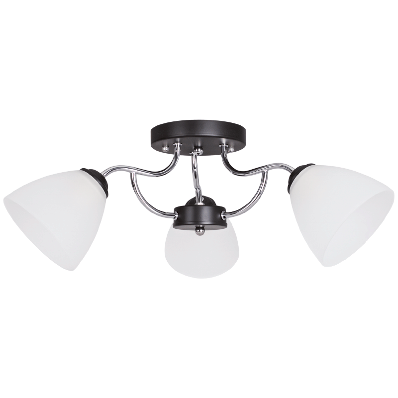 Polished Chrome and Black Metal Chandelier with Frosted Glass (CH178/3 CHROME)