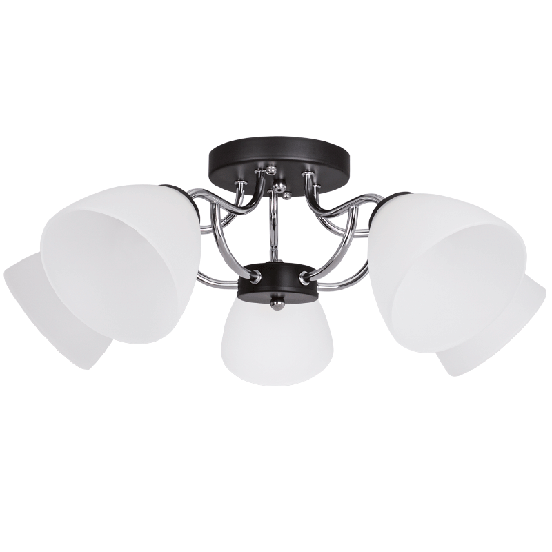 Polished Chrome and Black Metal Chandelier with Frosted Glass (CH178/5 CHROME)