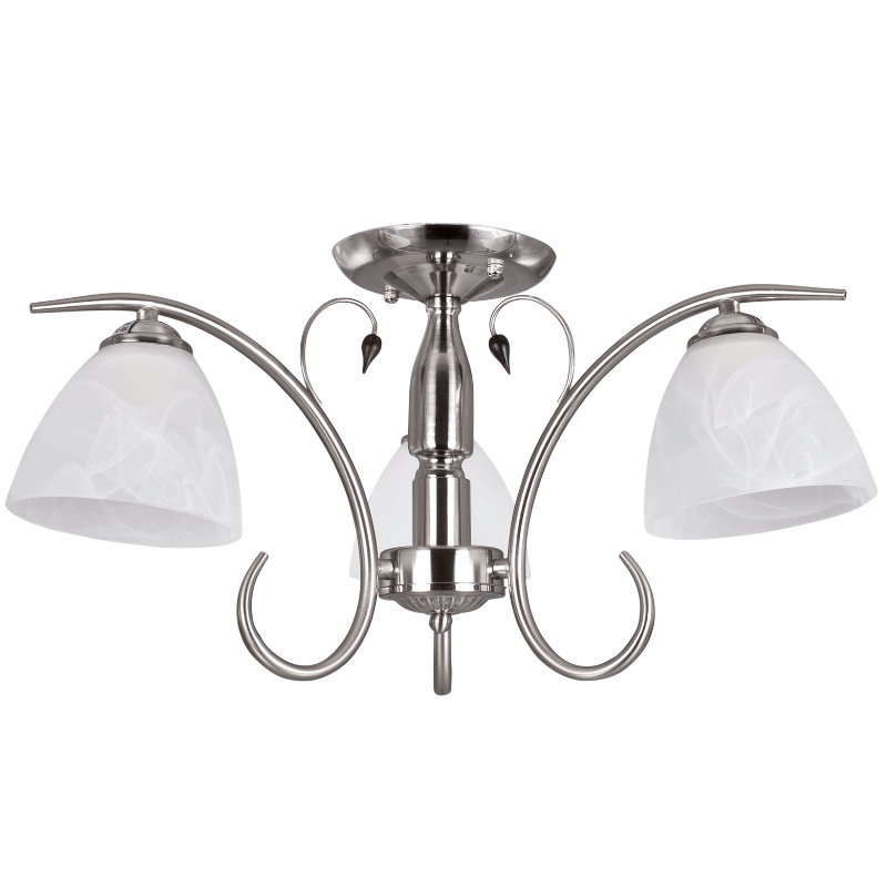 Satin Chrome Chandelier with Alabaster Glass and Wood (CH179/3 SATIN)