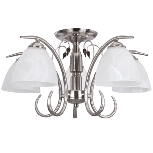 Satin Chrome Chandelier with Alabaster Glass and Wood (CH179/5 SATIN)
