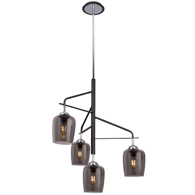 Polished Chrome Chandelier with Metal and Smoke Colour Glass (CH246/4 BLACK)