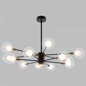 Black and Gold Metal Chandelier with Clear Outer Glass and White Inner Glass (CH254/12 BLACK/GOLD)
