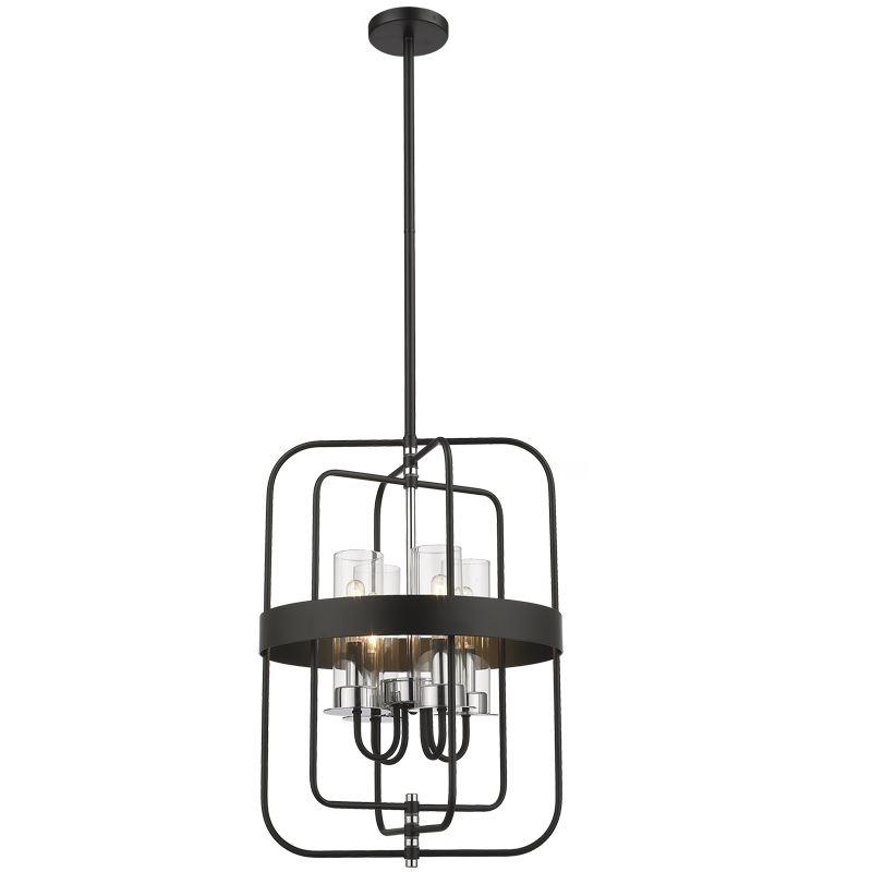 Metal and Polished Chrome Chandelier with Clear Glass (CH341/4 BLACK/CHROME)