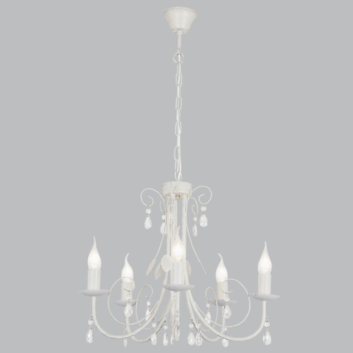 Metal Chandelier with Clear Acrylic Crystals (CH360/5 FOSSIL WHITE)