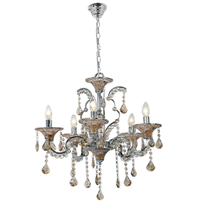 Polished Chrome Chandelier with Amber Acrylic Crystals (CH661/5 CHROME)