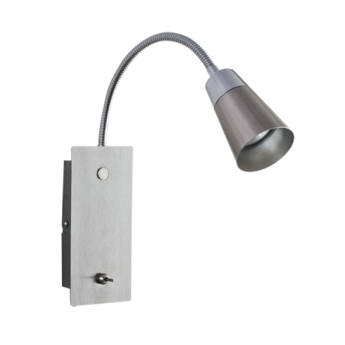 Polished and Satin Chrome Wall Bracket with Switch and Gooseneck Arm (WB105/1 SATIN)