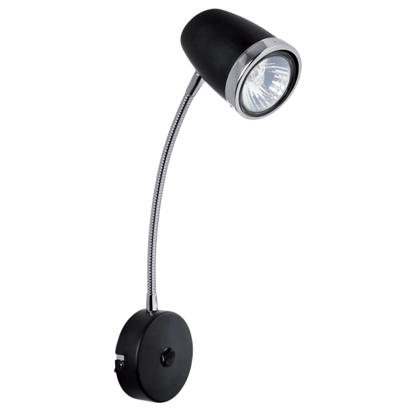 Black and Polished Chrome Wall Fitting with Gooseneck Arm and Switch (WB124/1 BLACK)