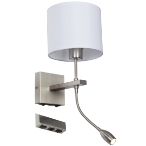 Satin Chrome Wall Bracket with White Fabric Shade (WB171/2 USB)