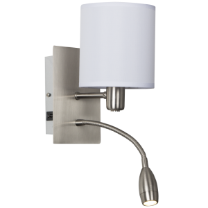 Satin Chrome Wall Bracket with White Fabric Shade (WB172/2 USB)