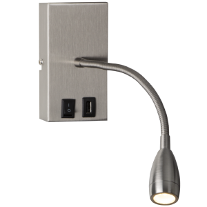 Satin Chrome Wall Bracket with Gooseneck Arm for LED (WB173/1 USB)