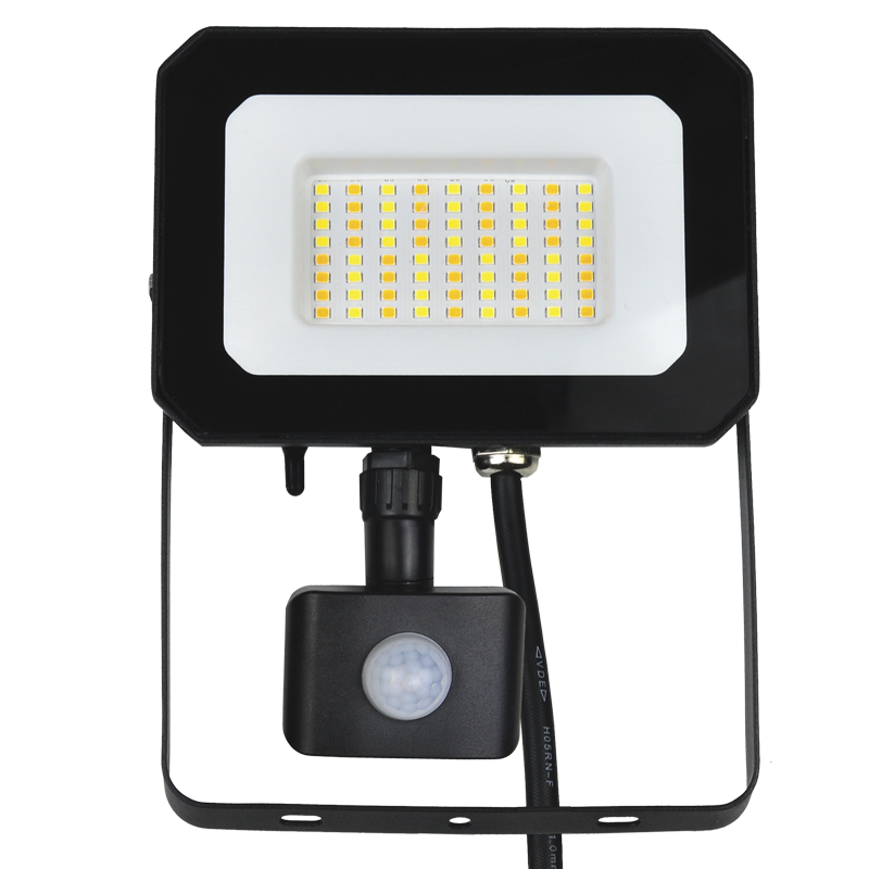 Die Cast Aluminum Flood Light with Tempered Glass Lens and PIR Sensor (FL033 BLACK)