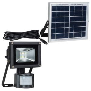 Solar LED Die Cast Aluminum Flood Light with Tempered Glass Lens and PIR Motion Sensor, Repairable (FL076 BLACK)