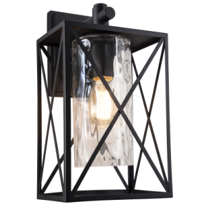 Down Facing Metal Lantern with Textured Clear Glass (L517 BLACK)