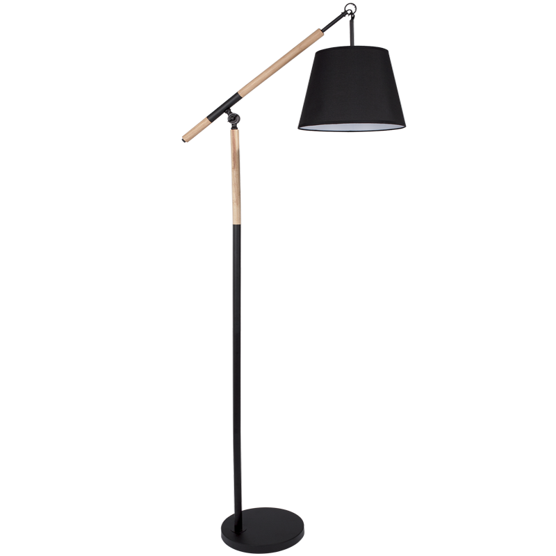 Metal and Wood Standing Lamp with Black Fabric Shade (SL018 BLACK)