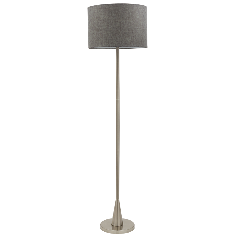 Satin Chrome Standing Lamp with Grey Fabric Shade (SL037 SATIN)