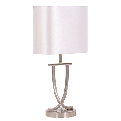Satin Chrome Table Lamp with Oval Pearl White Shade (TL089 PEARL WHITE)